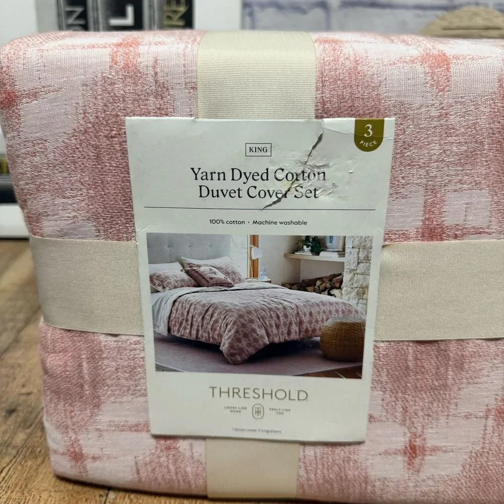 Threshold Yarn Dyed Cotton Duvet Cover Set King Pink New in packaged